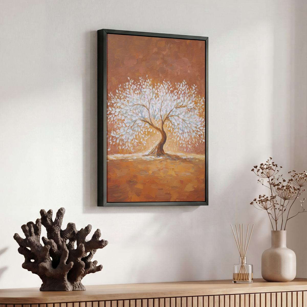 LEINWAND Bilder mit Rahmen - Abstrakt - Baum - Weiß - Blätter - 30x40 - Braun, Textil (30/40cm) - MuchoWow