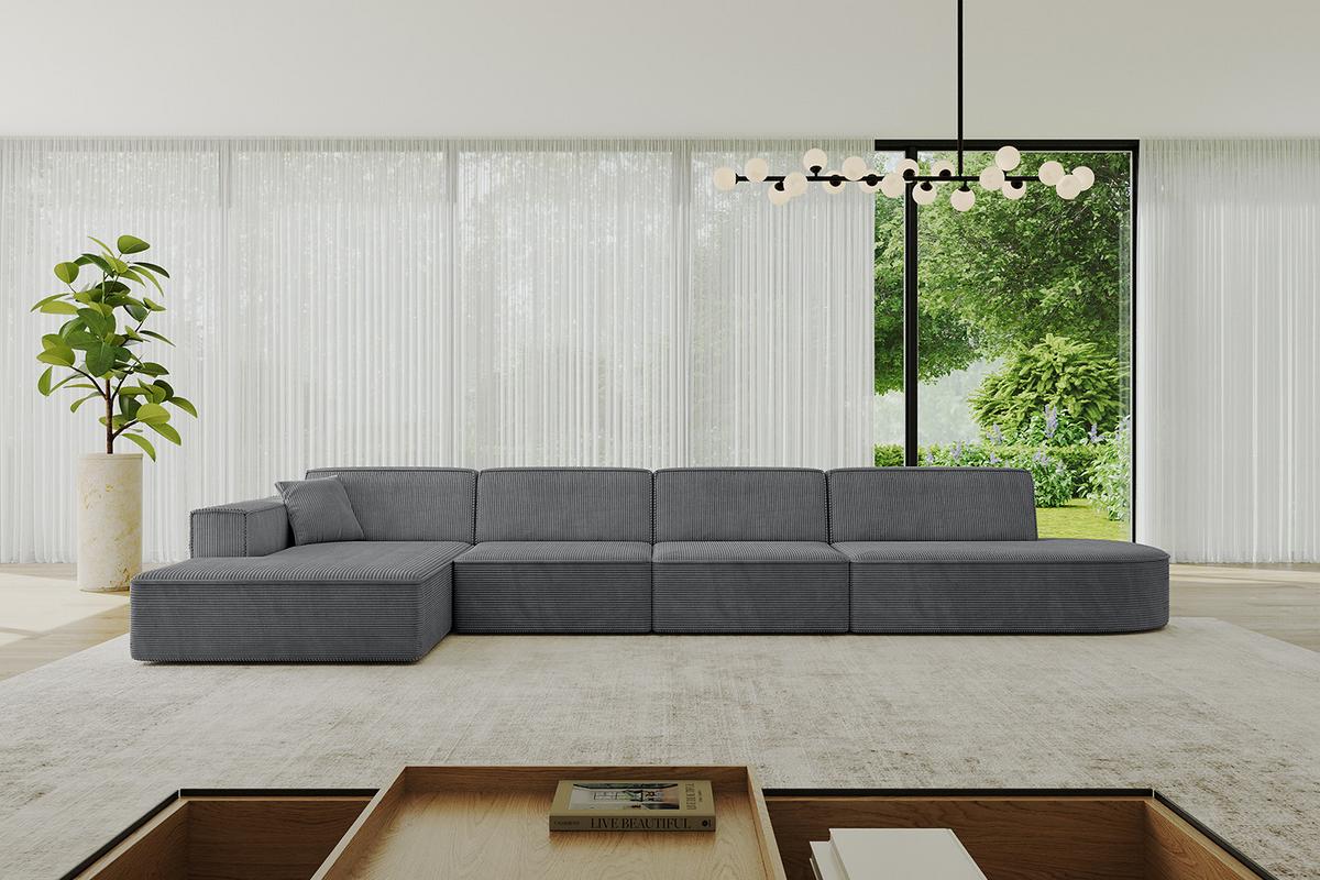 ECKSOFA Ottomane Links IREA-L3-v4 - 412x165x77 cm Duneklgrau - Dunkelgrau/Graphitfarben, Holzwerkstoff/Textil (412/165cm) - ALTDECOR