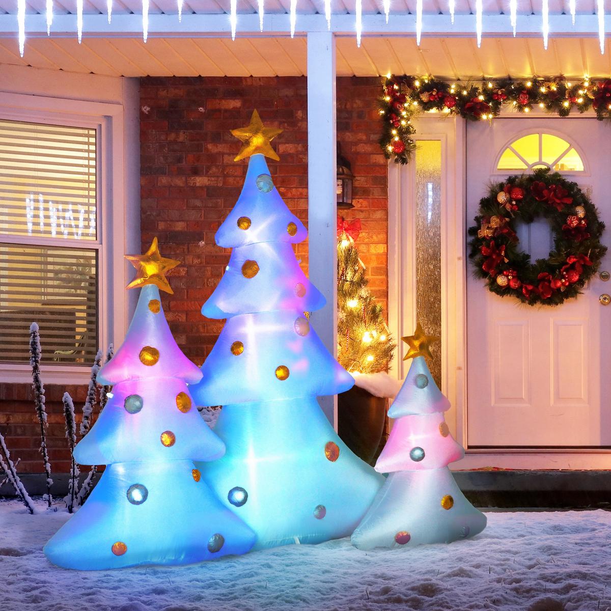 AUFBLASBARE Weihnachtsdekoration mit LED-Licht, 210 cm 3er-Set Weihnachtsbaum - Multicolor, Kunststoff (77/210/239cm) - HOMCOM