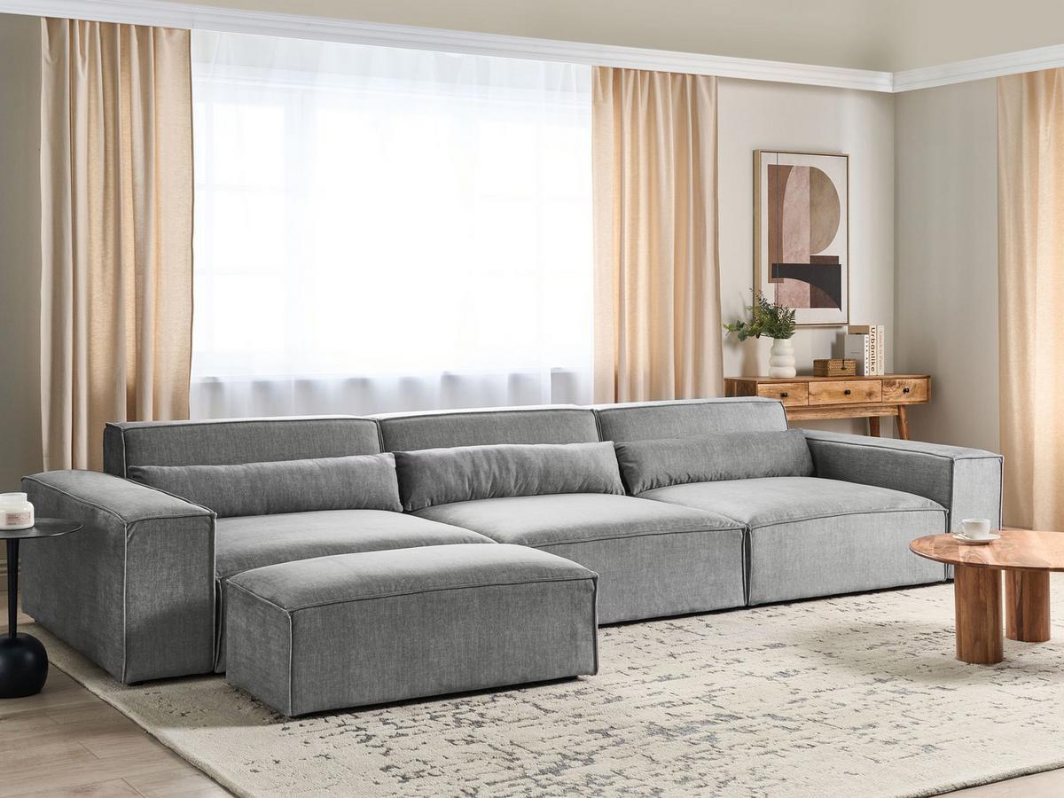 3-SITZER-MODULSOFA Grau Stoff mit Ottomane Hellnar - Grau, Textil (364/70/126cm) - Beliani