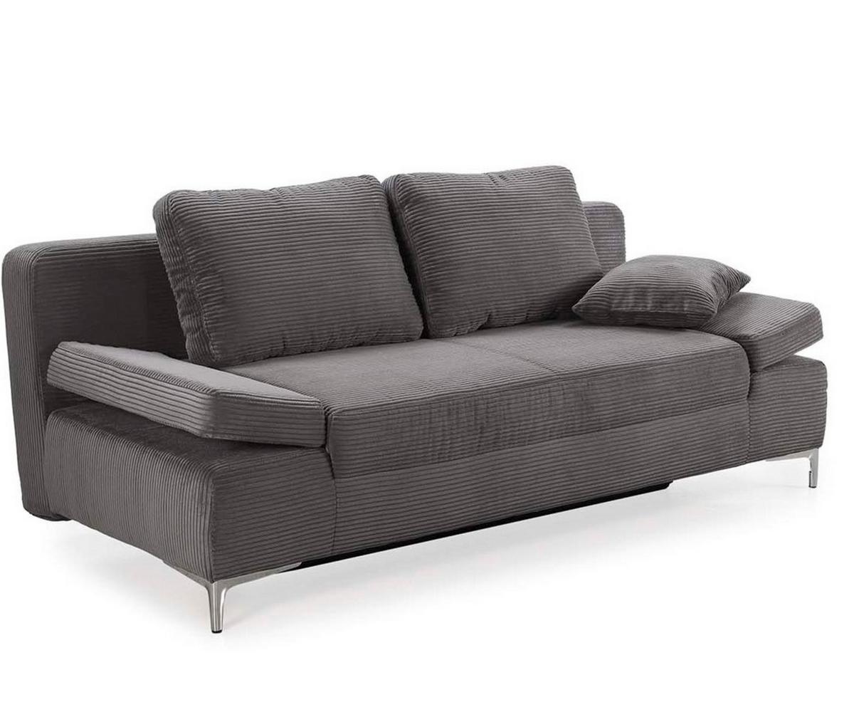 SCHLAFSOFA mit Bettkasten, Federkern, Armlehnen verstellbar B202/T103/H89 cm, Liegefläche 144x198 cm, Cord Dunkelgrau / 15204 - Chromfarben/Dunkelgrau, Textil/Metall (202/89/103cm) - luma-home