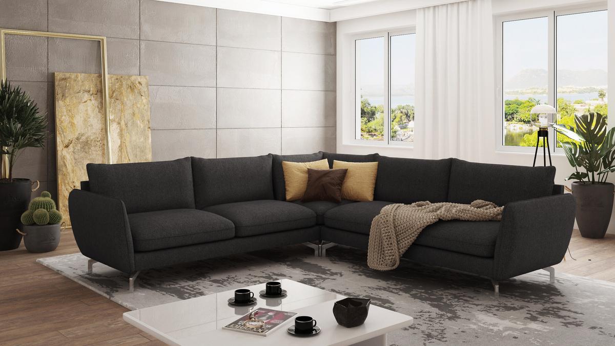ECKSOFA Elou Graphit Microfaser - Chromfarben/Graphitfarben, Holz/Textil (276/276cm) - S-Style Möbel