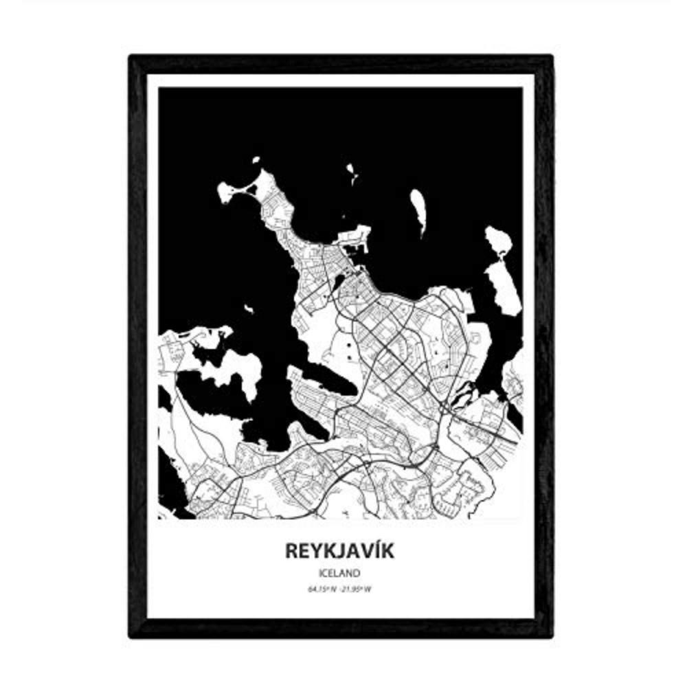 POSTER Karte Von Reykjavik - Island A4 Rahmenlos - Klar, Papier (29.7/5/21cm) - Nacnic