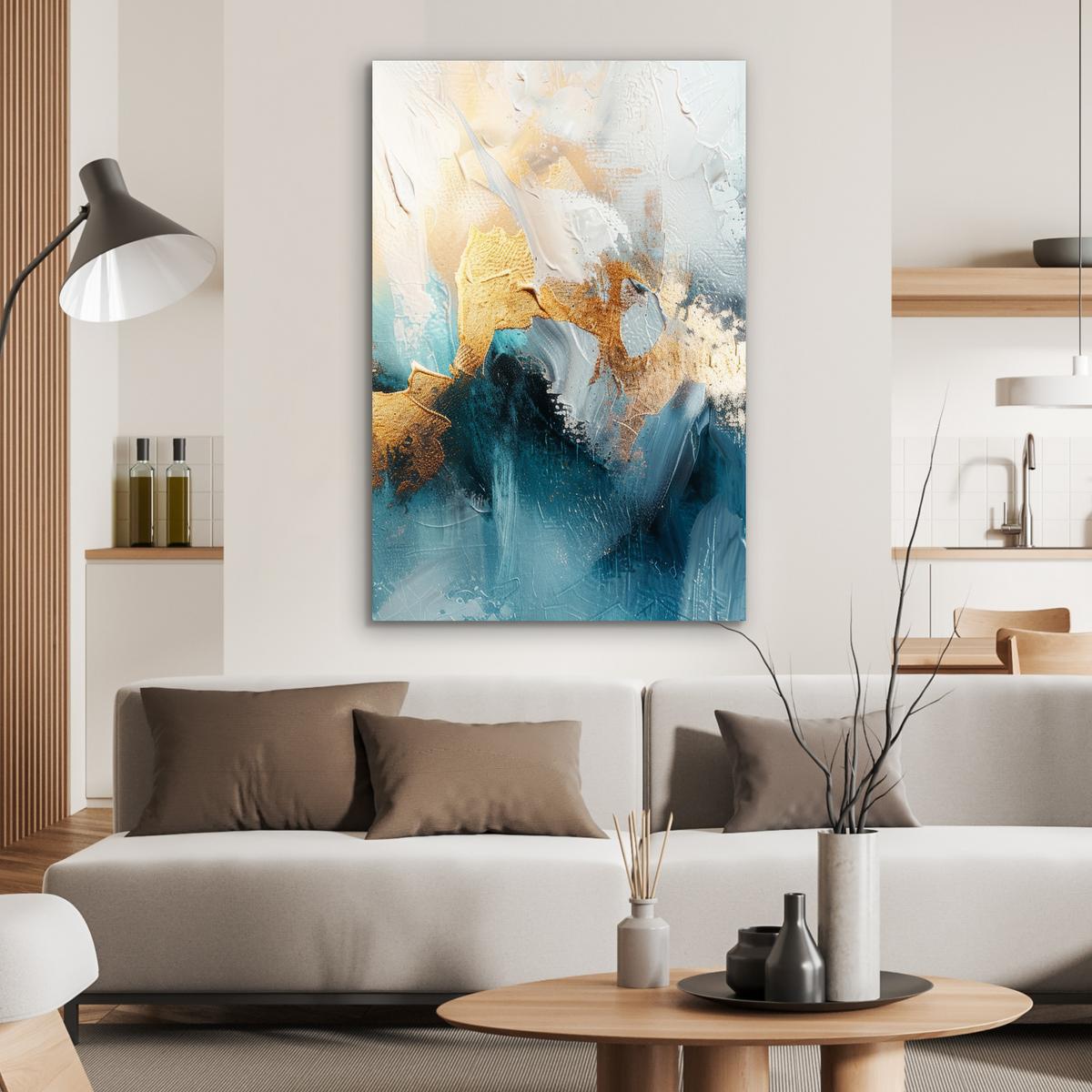 METALLBILD Abstrakt - Kunst - Gold - Blau 80x120 cm - Petrol, Metall (80/120cm) - MuchoWow