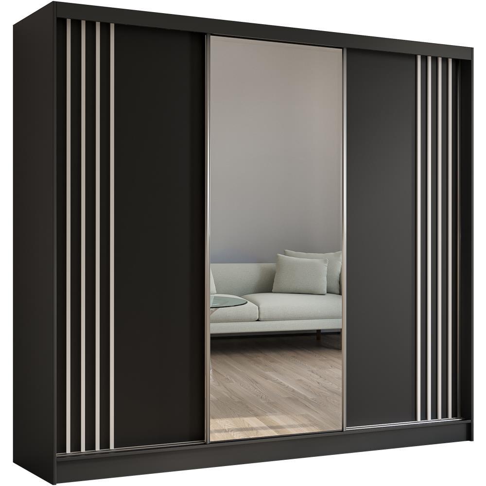 SCHWEBETÜRENSCHRANK Nela II 240/216/61 schwarz mit Schubladen - Schwarz/Weiß, Holzwerkstoff (240/216/61cm) - Beautysofa