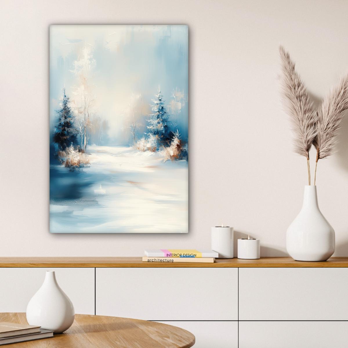 LEINWANDBILD Wald - Winter - Natur - Abstrakt - Schnee Wanddeko 40x60 cm - Weiß, Textil (40/60cm) - MuchoWow
