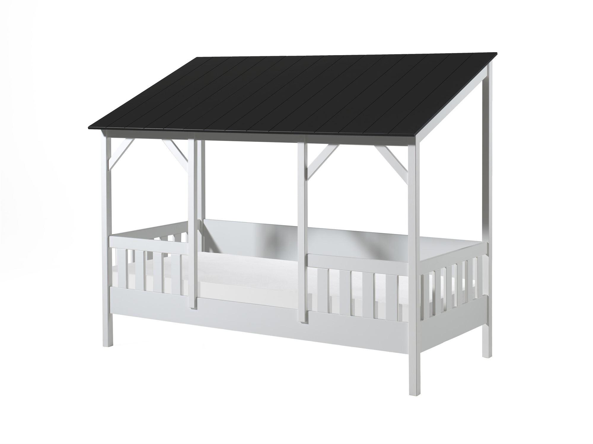 HAUSBETT Katiya 214x174x105 aus Massivholz+MDF in Weiß/Schwarz - Schwarz, Holz (90/200cm) - 58aufmkessel