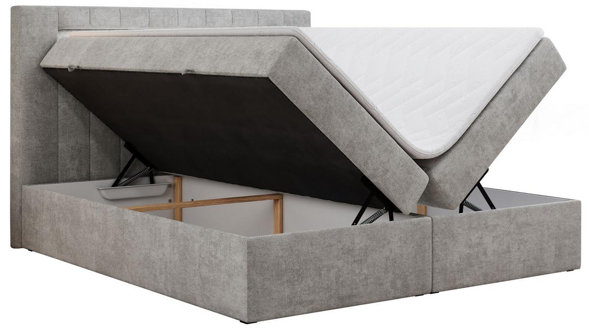 BOXBETT GOLD-5 LED 140/200 Hellgrau Struktur - H3 - Hellgrau, Holz/Textil (140/200cm) - MKS