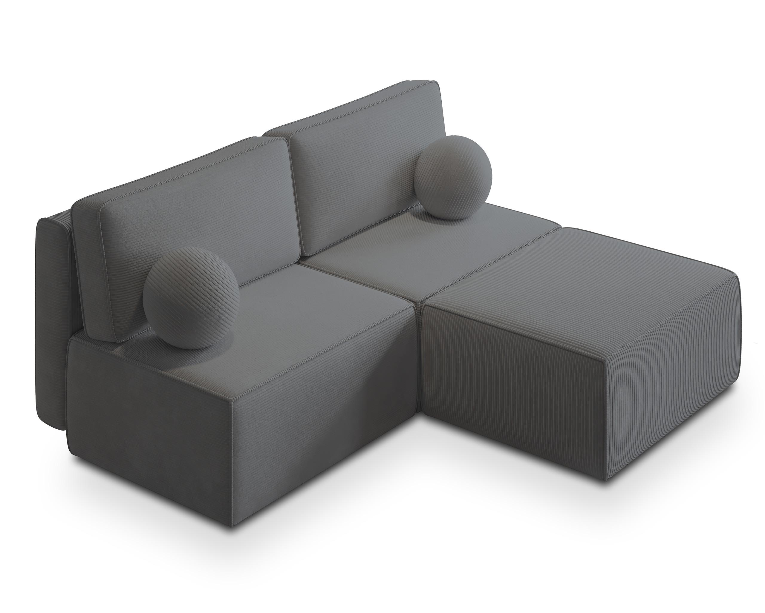 ECKSOFA VARNA P Grau Kordstoff mit Schlaffunktion - Grau, Holz/Kunststoff (196/158cm) - MASSENO