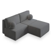ECKSOFA VARNA P Grau Kordstoff mit Schlaffunktion - Grau, Holz/Kunststoff (196/158cm) - MASSENO