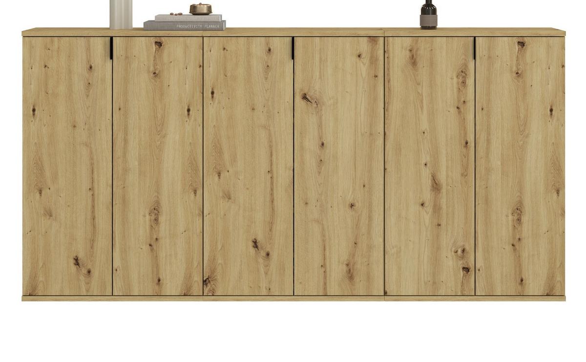 SIDEBOARD Eiche Artisan 183 cm, Kommode mit viel Stauraum - Schwarz/Eiche Artisan, Holzwerkstoff/Metall (183/99/34cm) - Inn.Furn