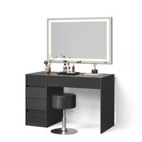 SCHMINKTISCH Allia Schwarz mit LED-Spiegel und Hocker - Schwarz, Holzwerkstoff (120/76/55cm) - Livinity®