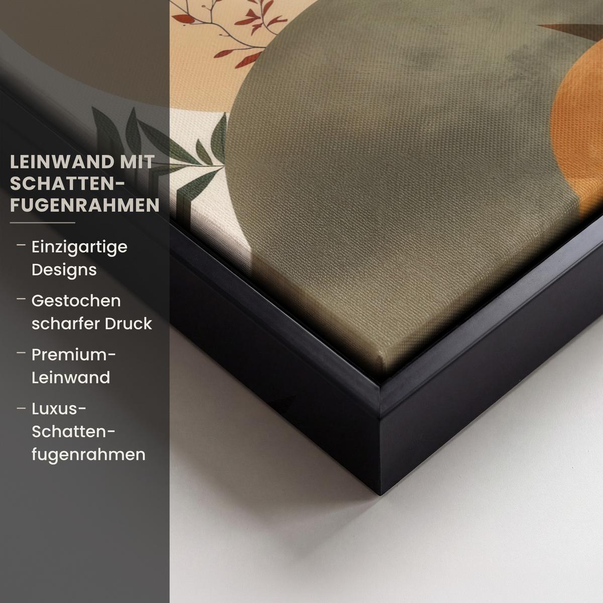 LEINWAND Bilder mit Rahmen - Formen - Rund - Blätter - Beige - 40x30 - Rostfarben, Textil (40/30cm) - MuchoWow