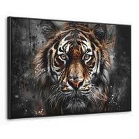LEINWAND Bilder mit Rahmen - Tiger - Tiere - Porträt - Luxus - Schwarz - 120x80 - Braun, Textil (120/80cm) - MuchoWow