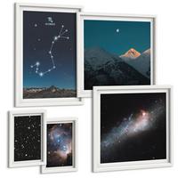 BILDER SET 5er Set - 50x50 cm & 20x30 cm & 40x60 cm Weißer Rahmen - Weltraumlandschaften von Galaxien - Weiß, Kunststoff (40/60cm) - TULUP
