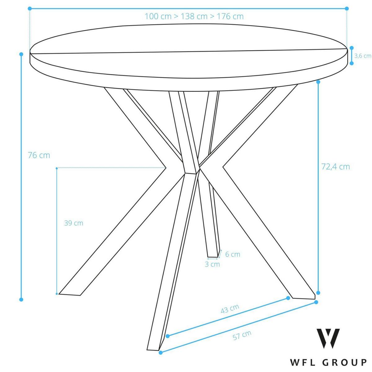 ESSTISCH Della runder ausziehbarer, Weiß 100-180/100/76 cm - Weiß, Holzwerkstoff/Metall (100/180/76cm) - WFL GROUP