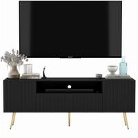 TV-SCHRANK Elpis2 Schwarz Matt mit goldenen Metallbeine Glamour 150 cm - Goldfarben/Schwarz, Holzwerkstoff/Metall (150/60.5/36.5cm) - Meble Lindner