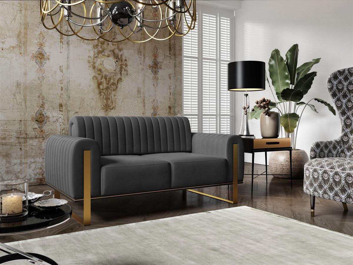 SOFASET Valerie 3-2 - Anthrazit, Holzwerkstoff/Textil (228/79/90cm) - Fun Möbel