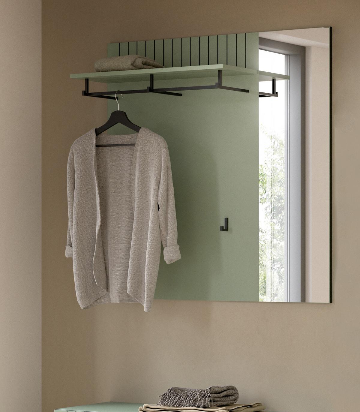 GARDEROBENPANEEL grün 106 x 106 cm, Wandgarderobe mit Spiegel - Grün, Glas/Holzwerkstoff (106/106/27cm) - Inn.Furn