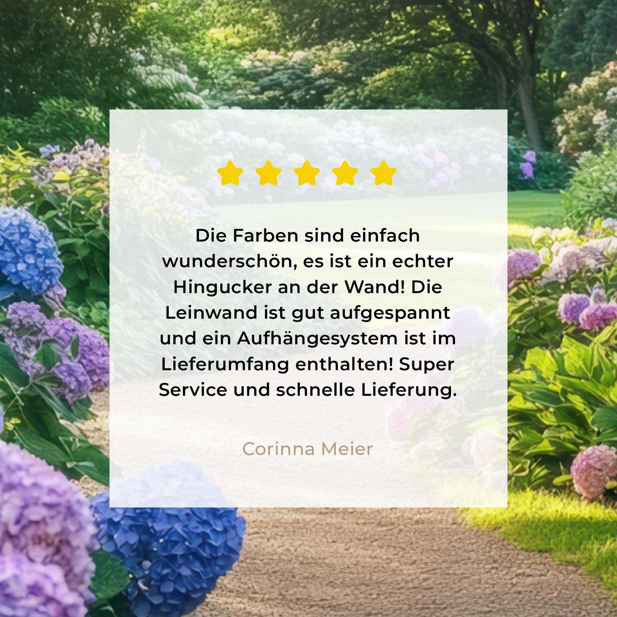 LEINWANDBILD Aussicht - Garten - Fenster - Hortensie - Blumen Wanddeko 40x60 cm - Pastellblau, Textil (40/60cm) - MuchoWow