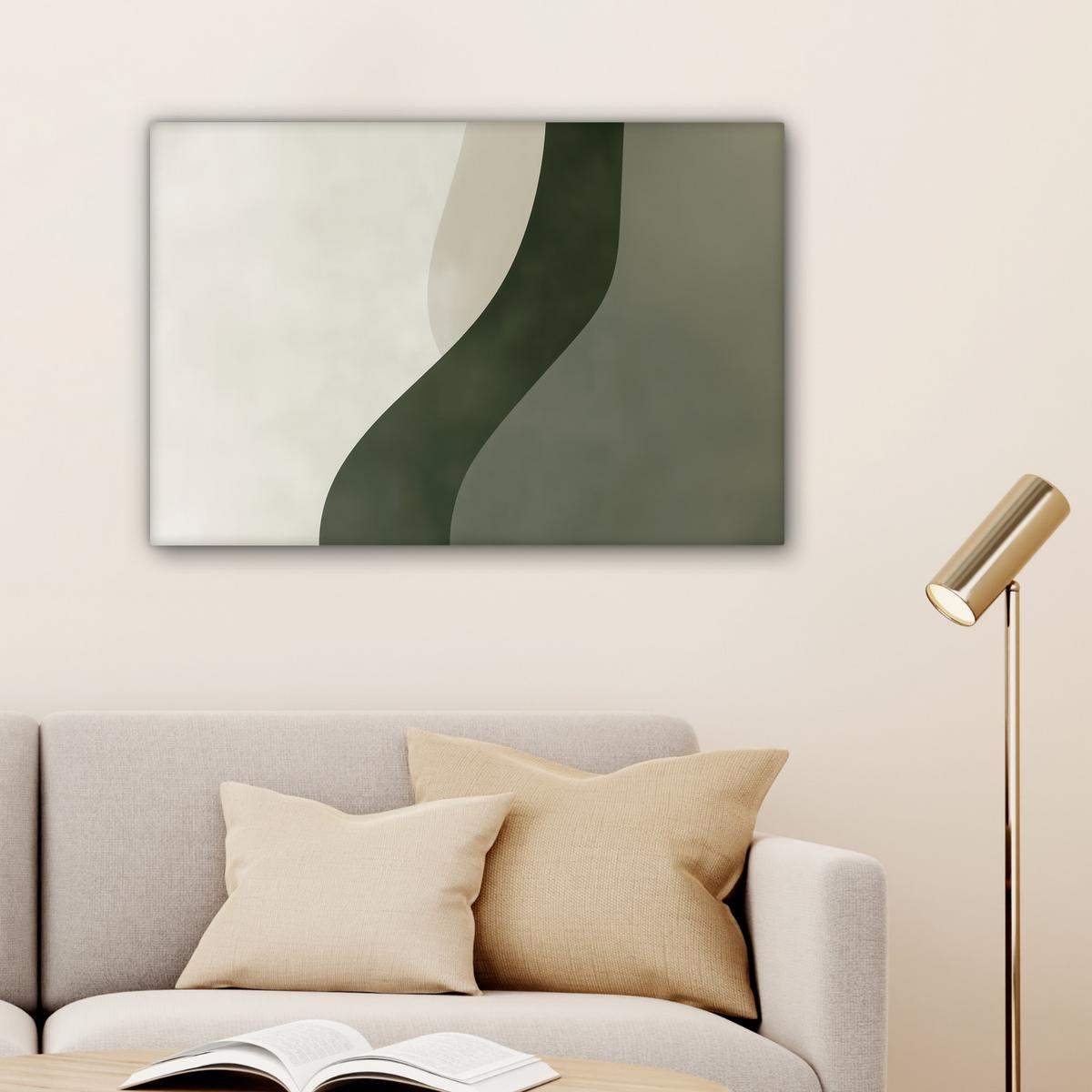 LEINWANDBILD Japandi - Grün - Abstrakt - Modern Gemälde 60x40 cm - Salbeigrün, Textil (60/40cm) - MuchoWow
