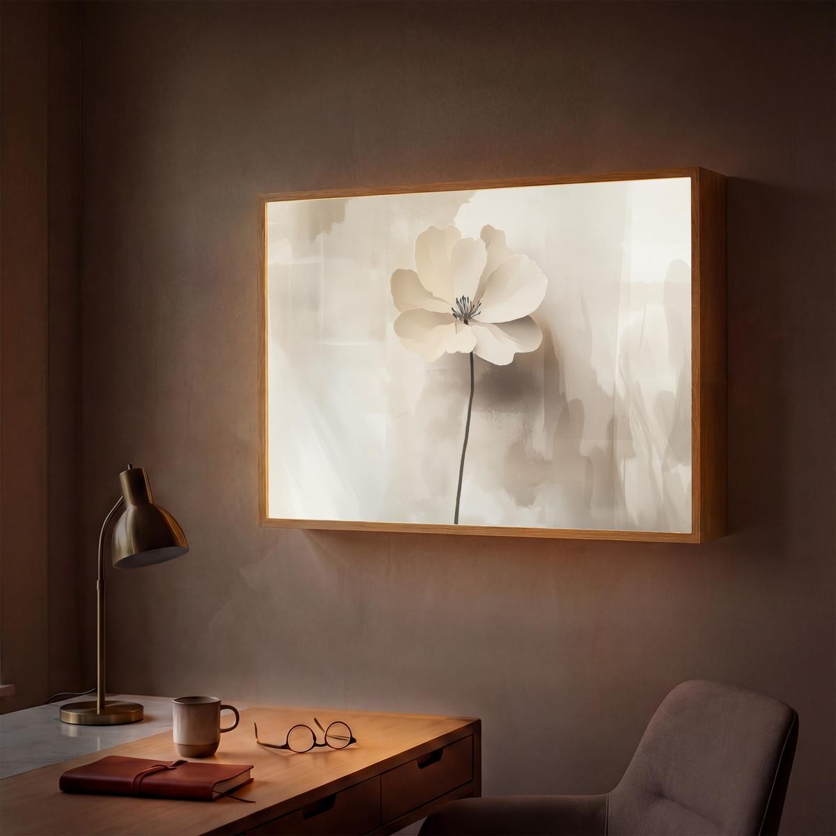 WANDLEUCHTE MIT AKKU Blume - Beige - Farbe - Schatten 90x60 cm - Beige, Holzwerkstoff (90/60/8cm) - OnlyWow