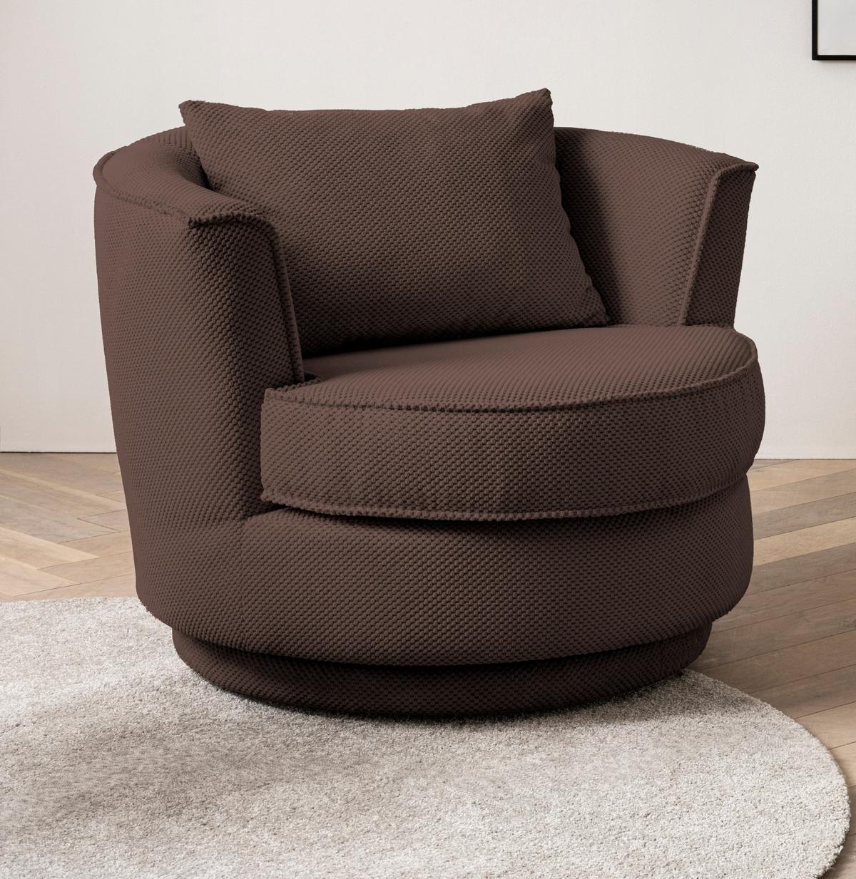 DREHSESSEL braun Web-Velours, Sessel 360° drehbar inklusive Kissen - Braun, Kunststoff/Textil (95/77/95cm)