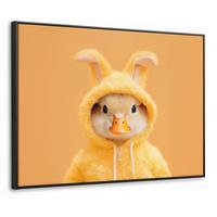 LEINWAND Bilder mit Rahmen - Osterhase - Kostüm - Ente - 100x70 - Gelb, Textil (100/70cm) - MuchoWow
