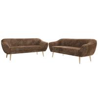 SITZGARNITUR PIRS 3+3 - Braun Cord - Holzbeine - Buchefarben/Braun, Holzwerkstoff/Textil (180/75/74cm) - MKS