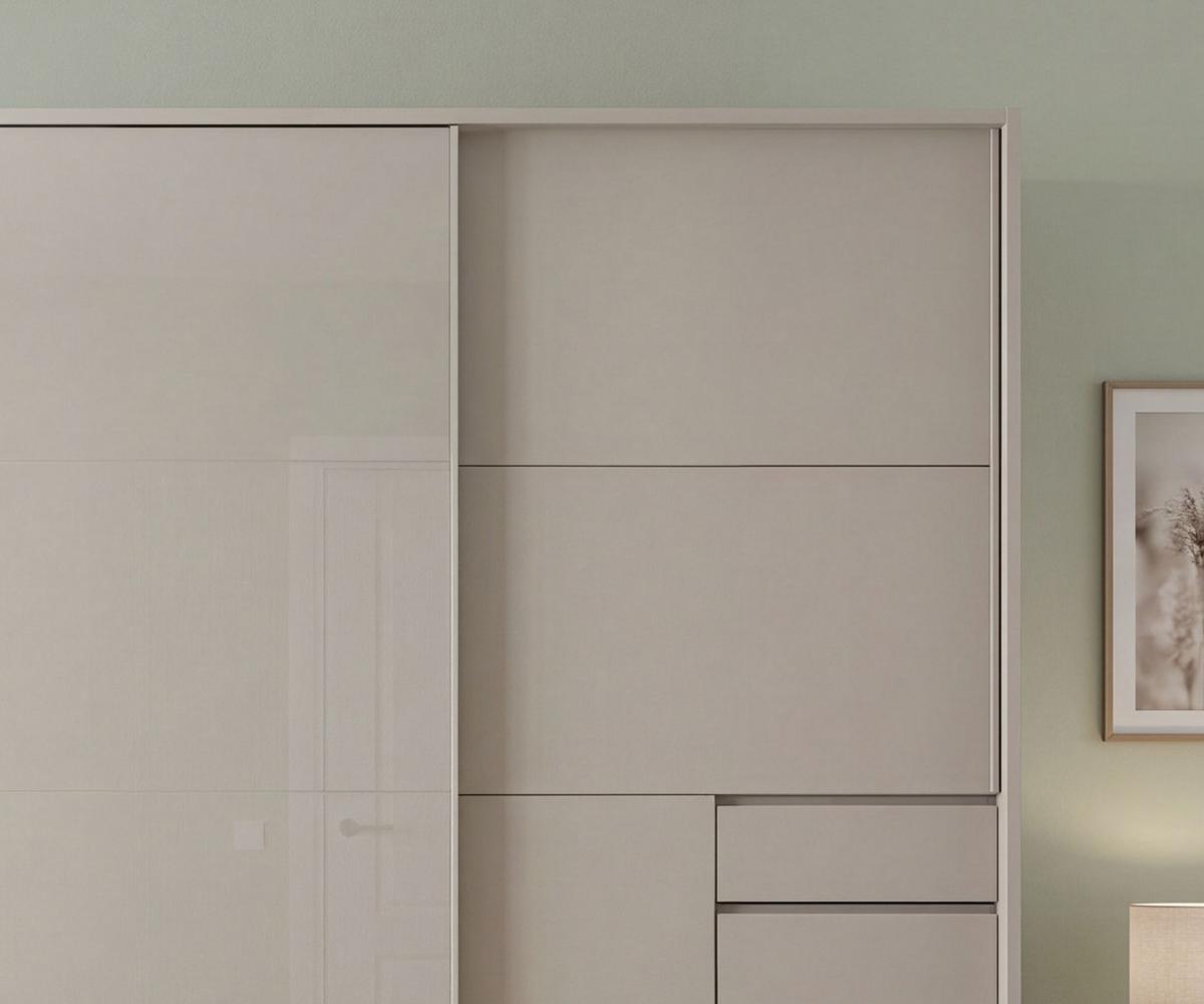 SCHWEBETÜRENSCHRANK 3-türig B273/H213/T64 cm, Beige Grau/ Mitteltür Glas, Passepartout-Kleiderschrank mit Schubladen & Vollausstattung, / 22622 - Beige, Holzwerkstoff/Metall (273/213/64cm) - luma-home