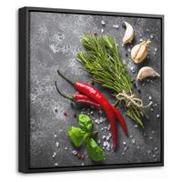 LEINWAND Bilder mit Rahmen - Pfeffer - Kräuter - Gewürze - Beton - 20x20 - Dunkelgrau, Textil (20/20cm) - MuchoWow