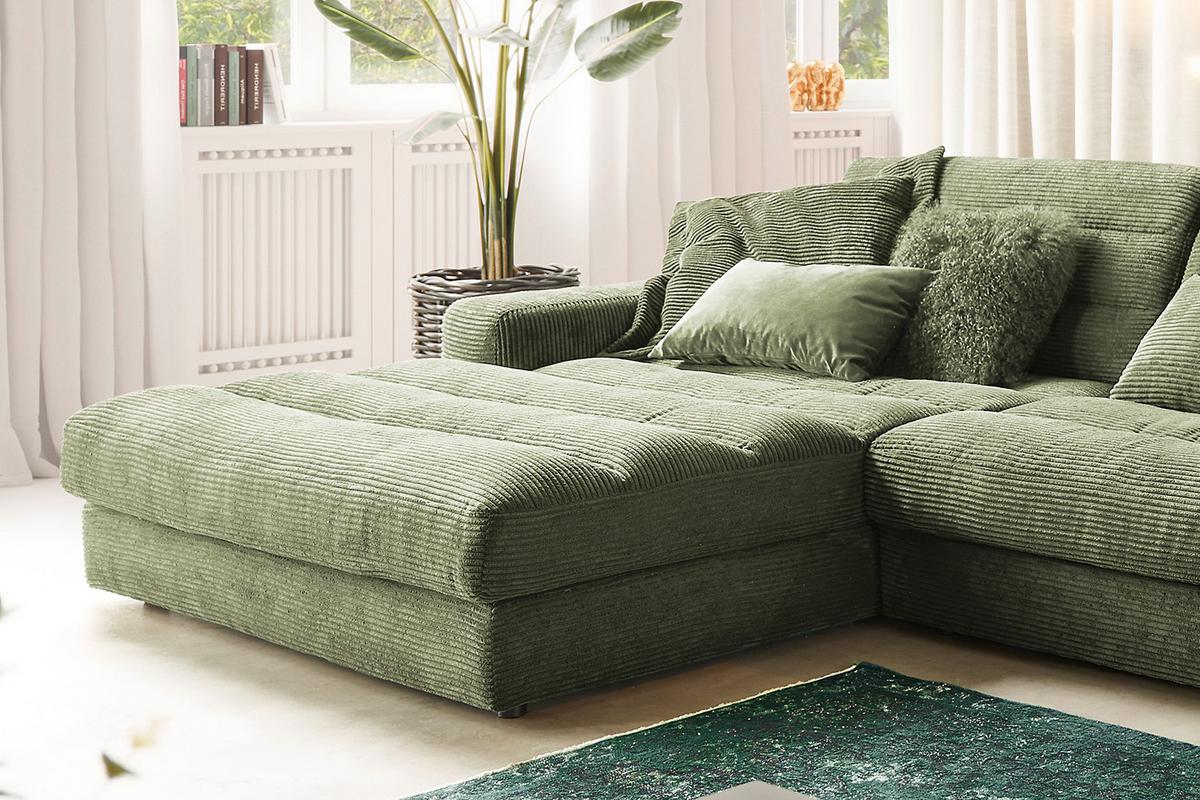 ECKSOFA XL LANA Grün Cord - Schwarz/Olivgrün, Textil (416/205cm) - KAWOLA