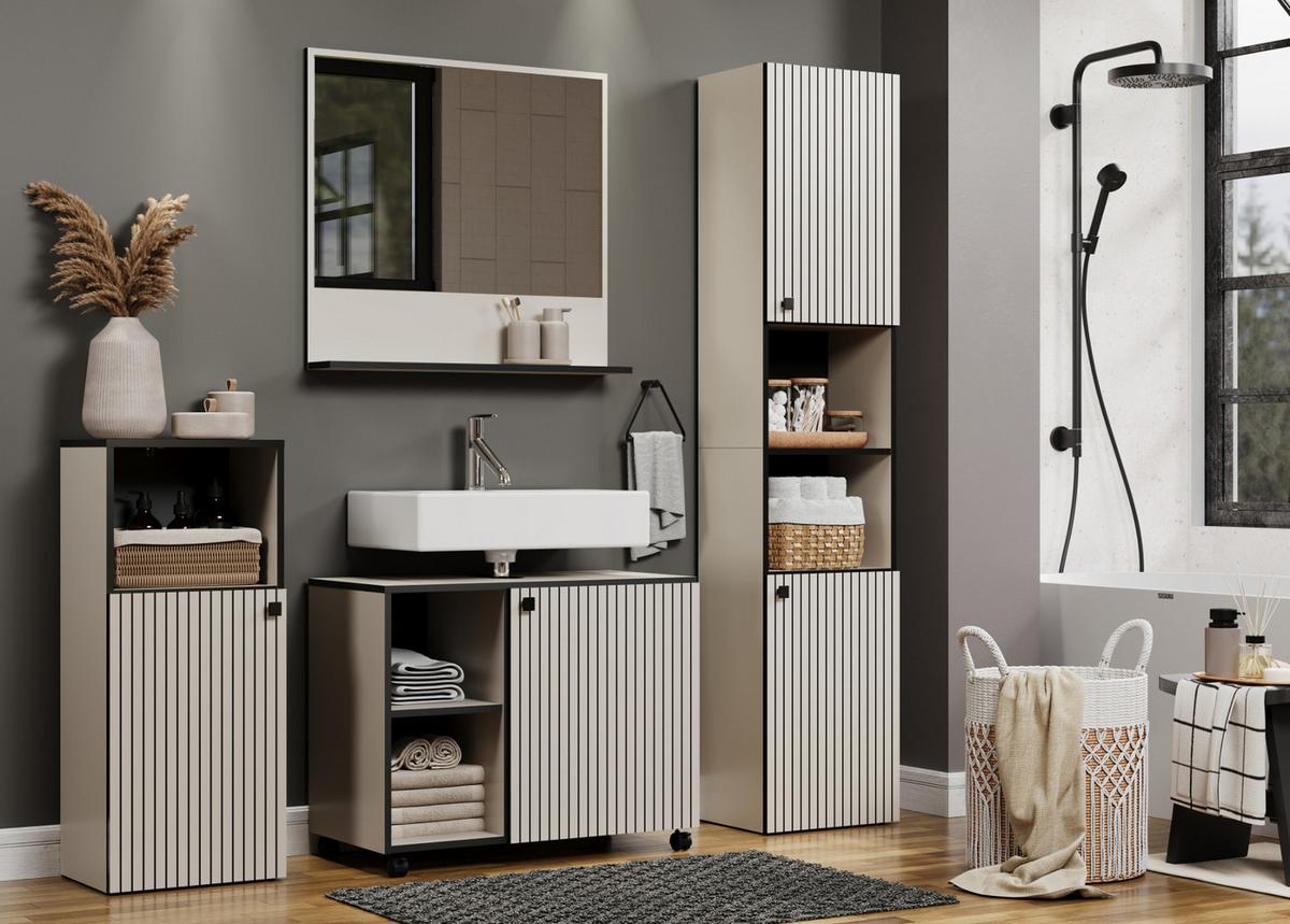 WASCHTISCH Kaschmir, Grau 90 cm, Set inklusive großem Waschbecken - Kaschmir/Schwarz, Holzwerkstoff/Metall (53/91/90cm) - Top.Furn