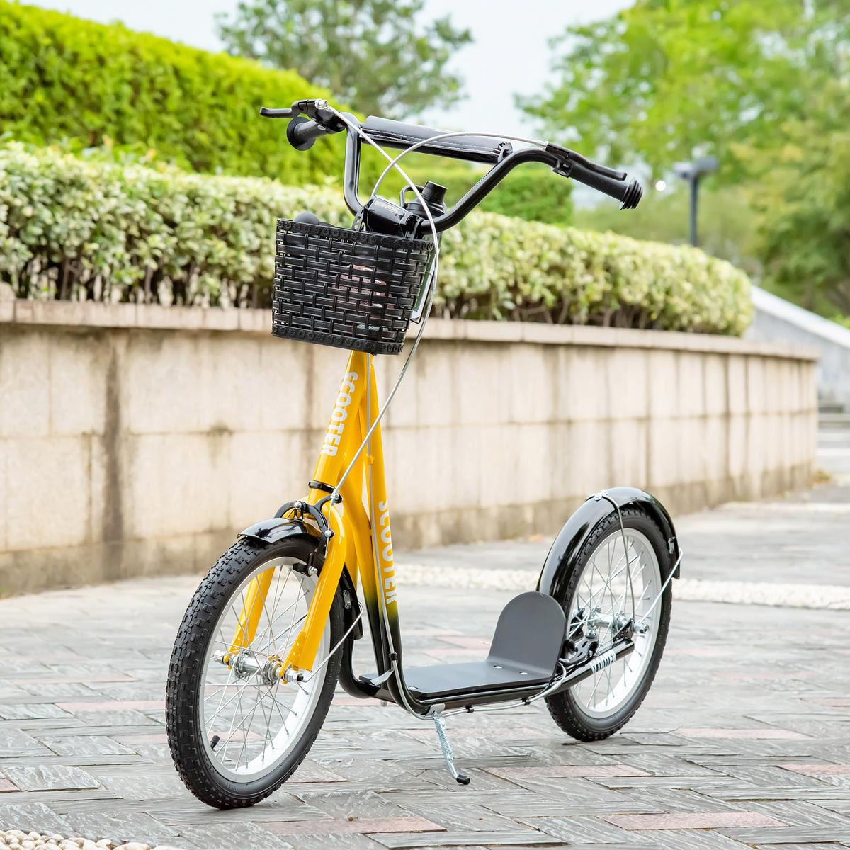 KINDER Roller Höhenverstellbar Tretroller mit groß Gummirädern, 2 Bremsen Orange - Orange, Metall (139/58/96cm) - HOMCOM