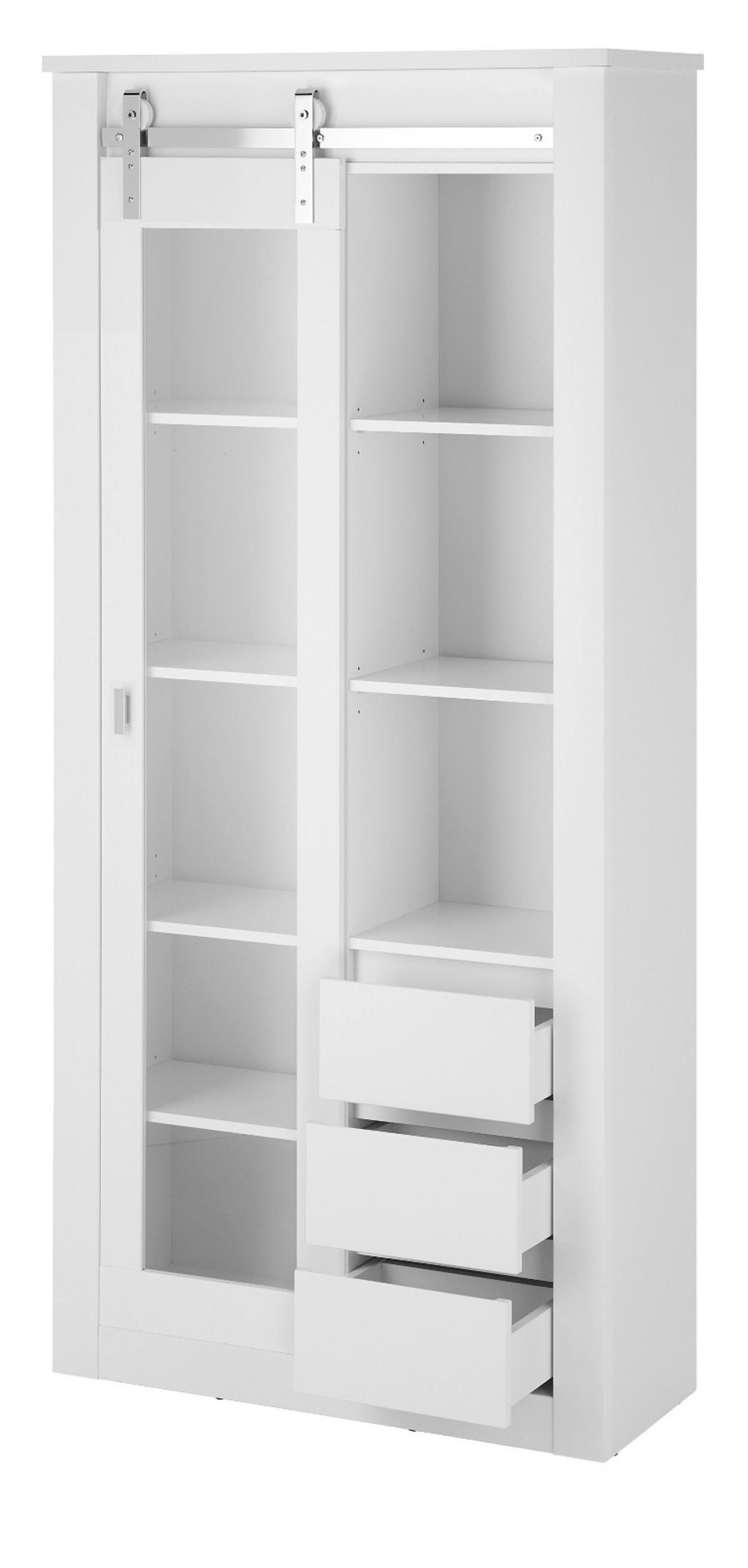 VITRINE weiß Hochglanz 93 x 201 cm, Vitrinenschrank mit Soft-Close - Chromfarben/Weiß Hochglanz, Glas/Holzwerkstoff (93/201/38cm) - Furn.Design