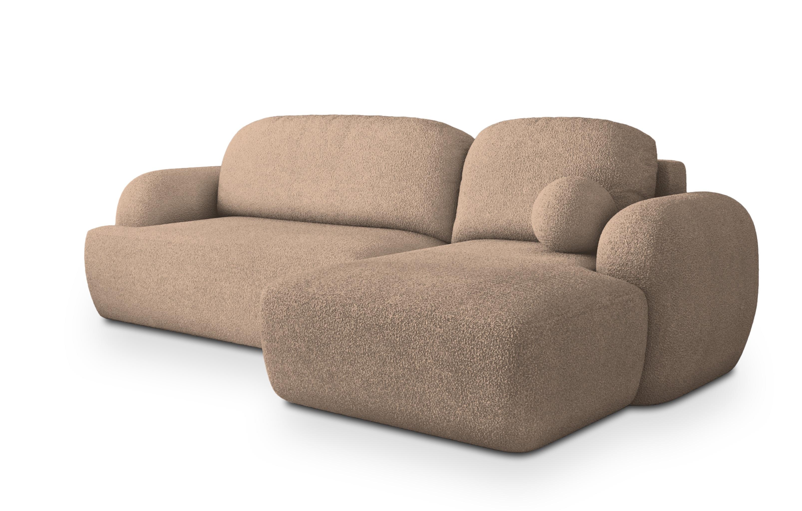 ECKSOFA MODENZA N R-S Beige Boucle-Stoff mit Schlaffunktion - Beige/Schwarz, Holz/Kunststoff (266/148cm) - MASSENO