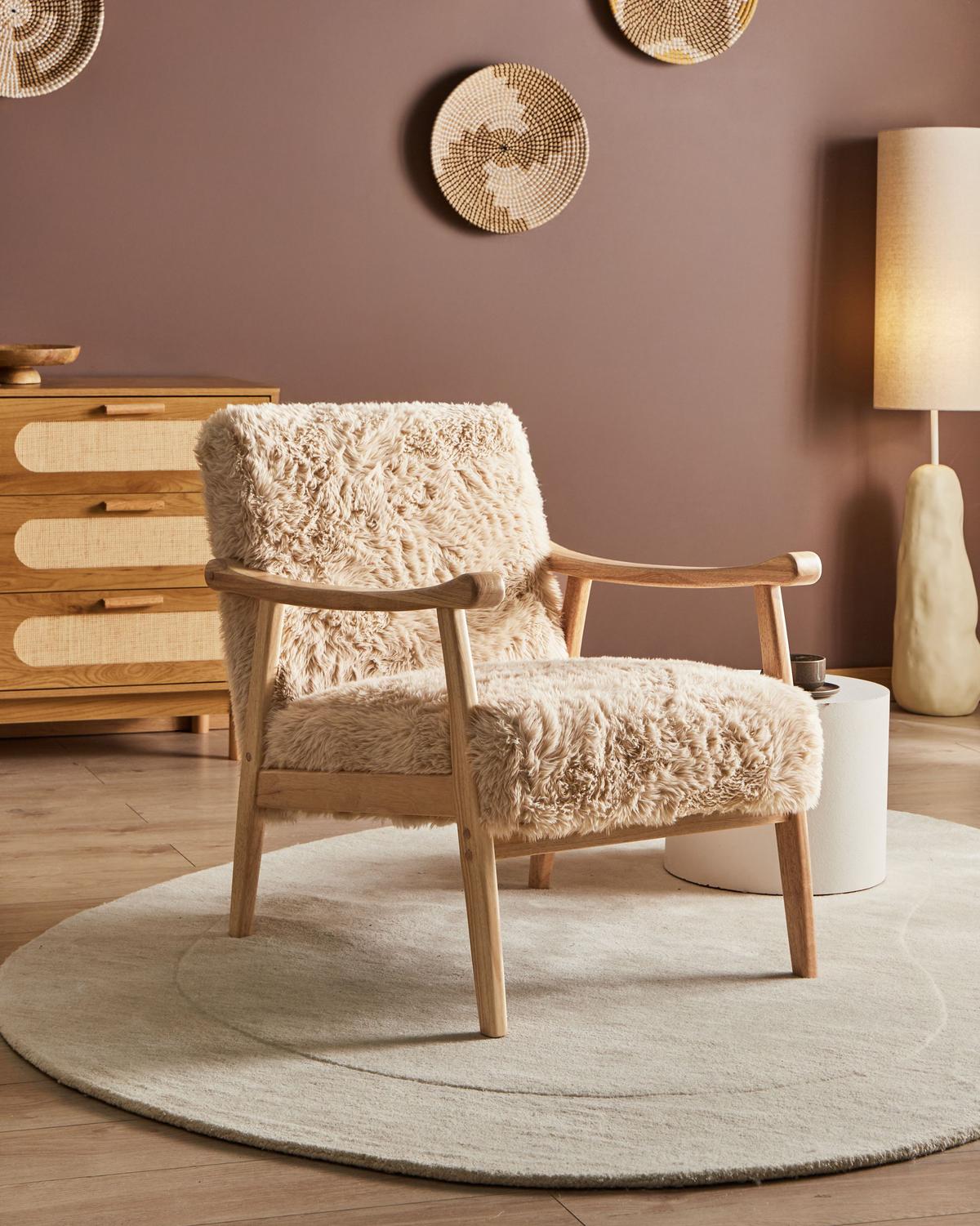 SESSEL Hellbeige Leknes - Beige/Braun, Kunststoff (66/79/74cm) - Beliani