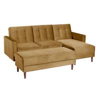 FUNKTIONSSOFA mit Hocker Katunia Samtvelours mais - Currygelb, Kunststoff (222/92/144cm) - 58aufmkessel