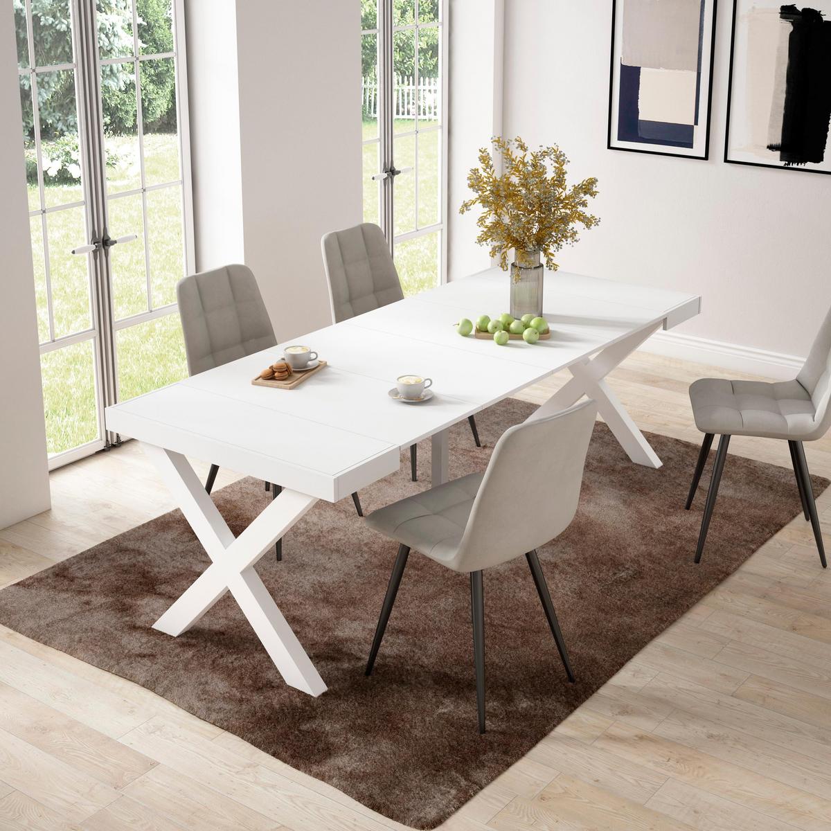 KONSOLENTISCH ausziehbar 58 bis 222cm, für 10 Gäste, weiß, 90/58/73cm - Weiß, Holzwerkstoff (90/222/73cm) - Skraut Home