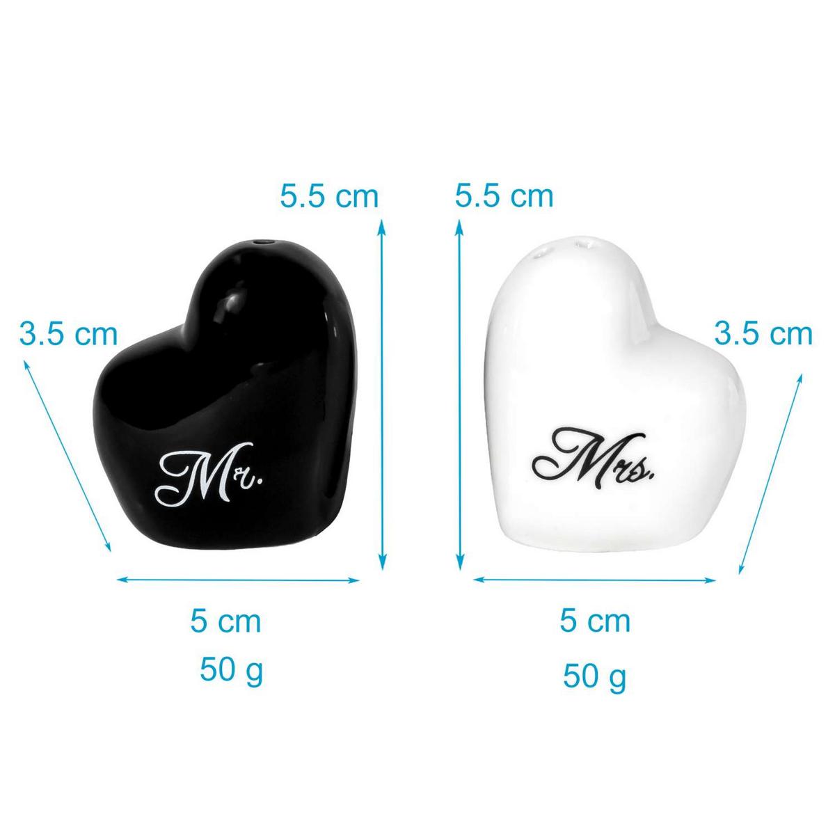 SALZSTEUER PFEFFERSTREUER mit Mr & Mrs Aufschrift - Schwarz, Keramik (3.5/5.5/5cm) - Intirilife