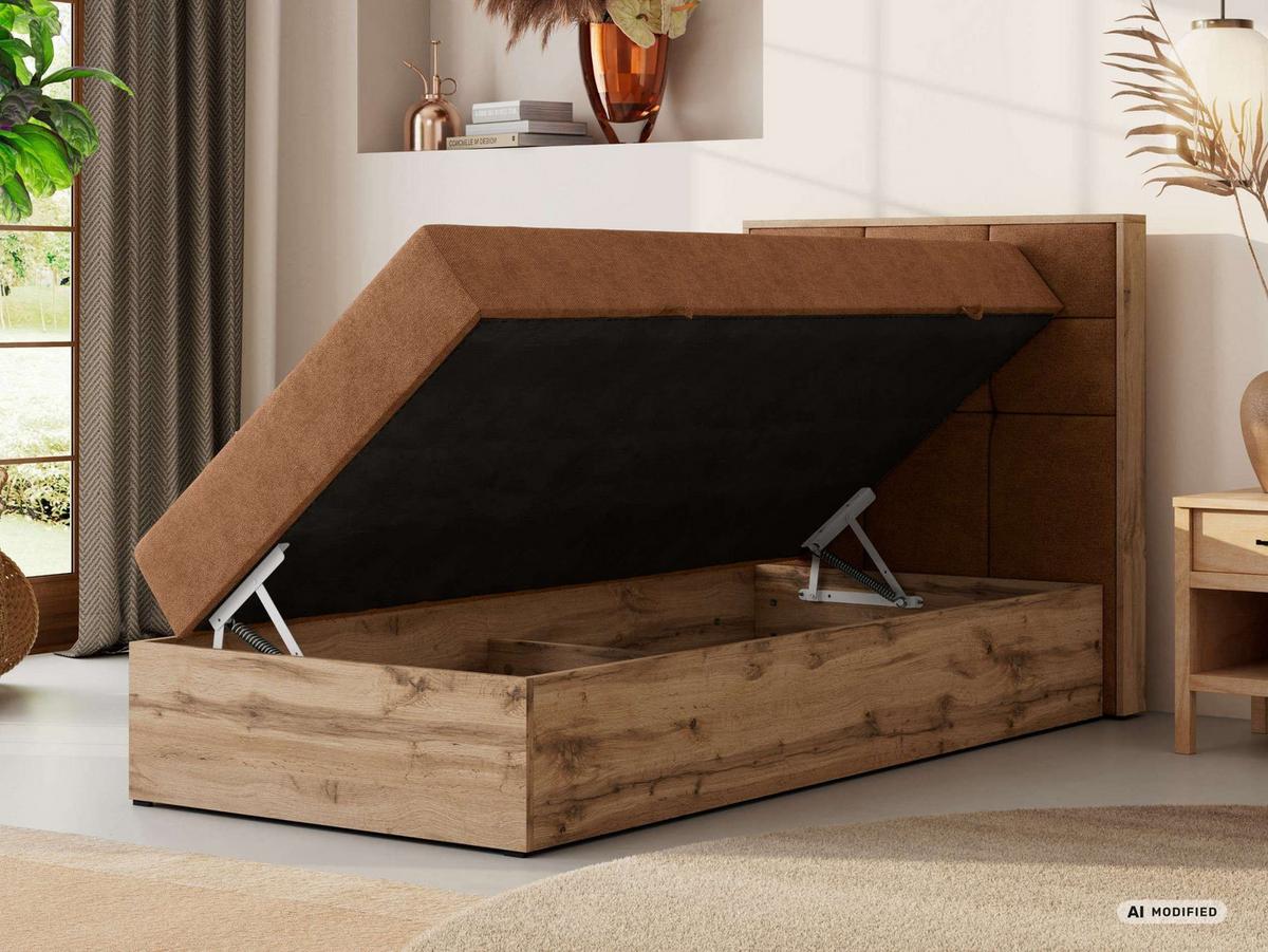 BOXBETT ALBERO 1 90/200 - Orange Stukture - Topper Visco - H4 - Rechts - Schwarz/Orange, Kunststoff/Textil (90/200cm) - MKS