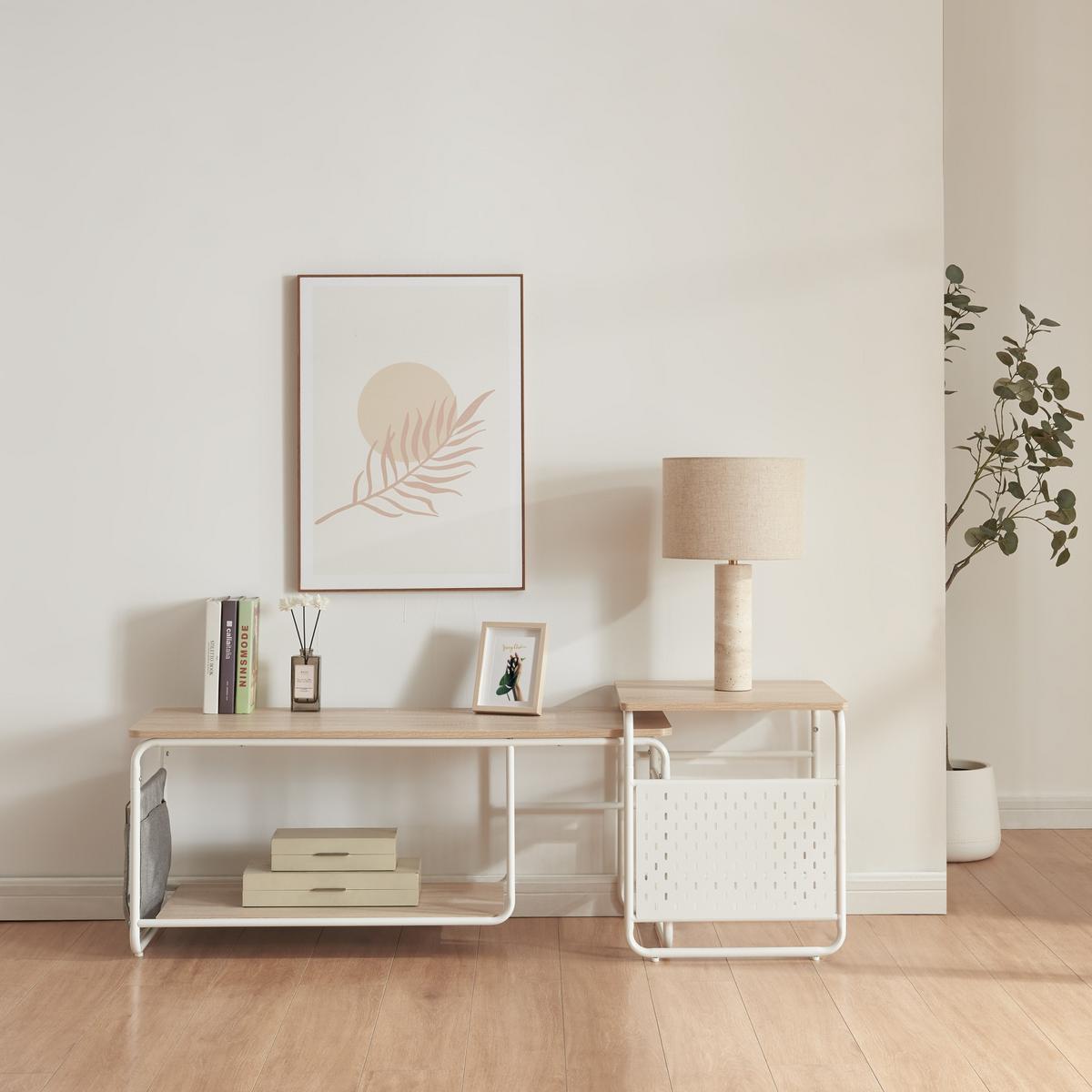FERNSEHTISCH Dyrøy mit Beistelltisch - Eichefarben/Weiß, Metall (110/46.5/40cm) - [en.casa]