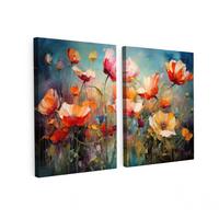 LEINWANDBILD 2er Set Blumen - Bunt - Abstrakt 120x80 cm - Blaugrau, Textil (120/80cm) - MuchoWow
