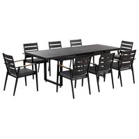 GARTENMÖBEL SET 8-Sitzer Aluminium schwarz Auflagen grau Valcanetto/Taviano - Hellbraun/Schwarz, Metall - Beliani