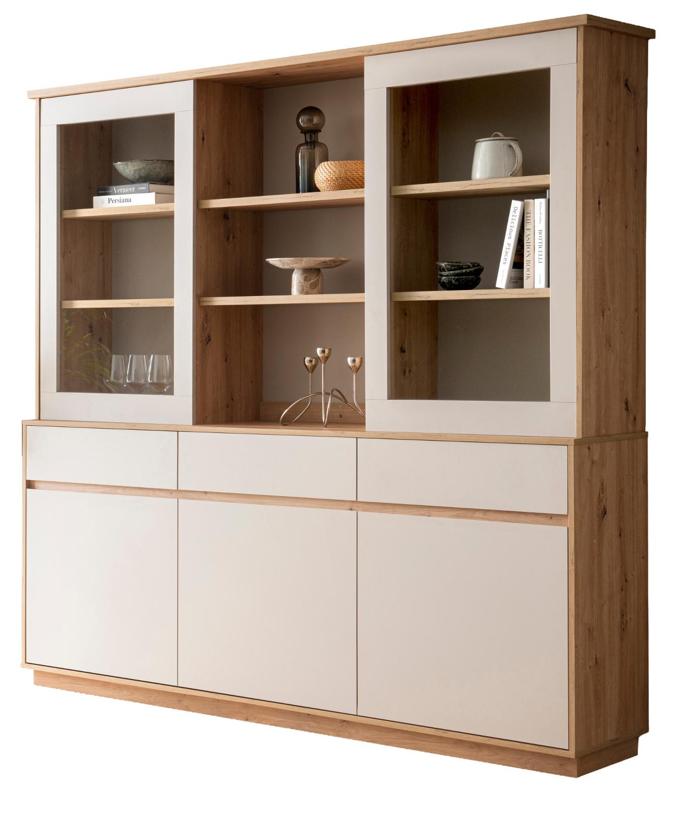 BUFFET Kaschmir, Eiche Artisan 202 x 199 cm, Vitrinenschrank mit Soft-Close - Kaschmir/Eiche Artisan, Glas/Holzwerkstoff (202/199/40cm) - Furn.Design