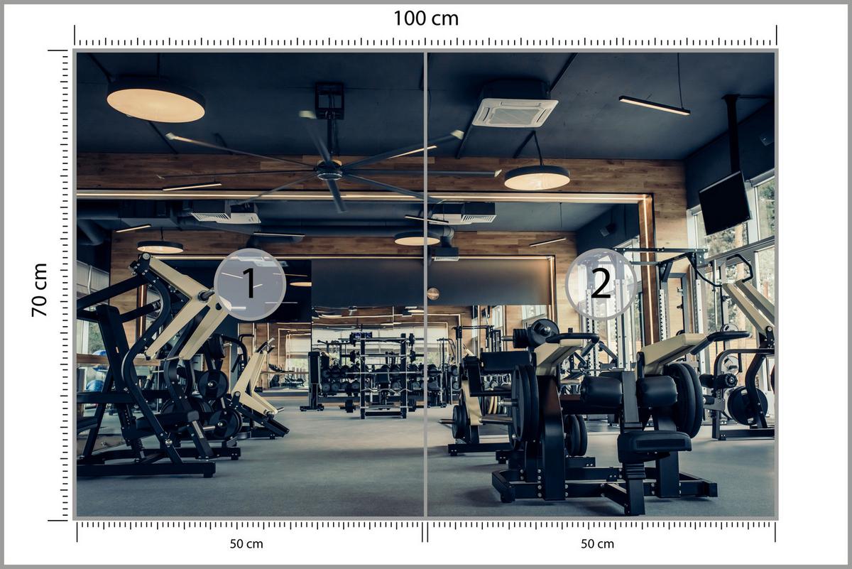FOTOTAPETE Modernes Fitnessstudio Trainingsgeräte Sport 100x70 - Schwarz/Braun, Papier (100/70cm) - Muralo