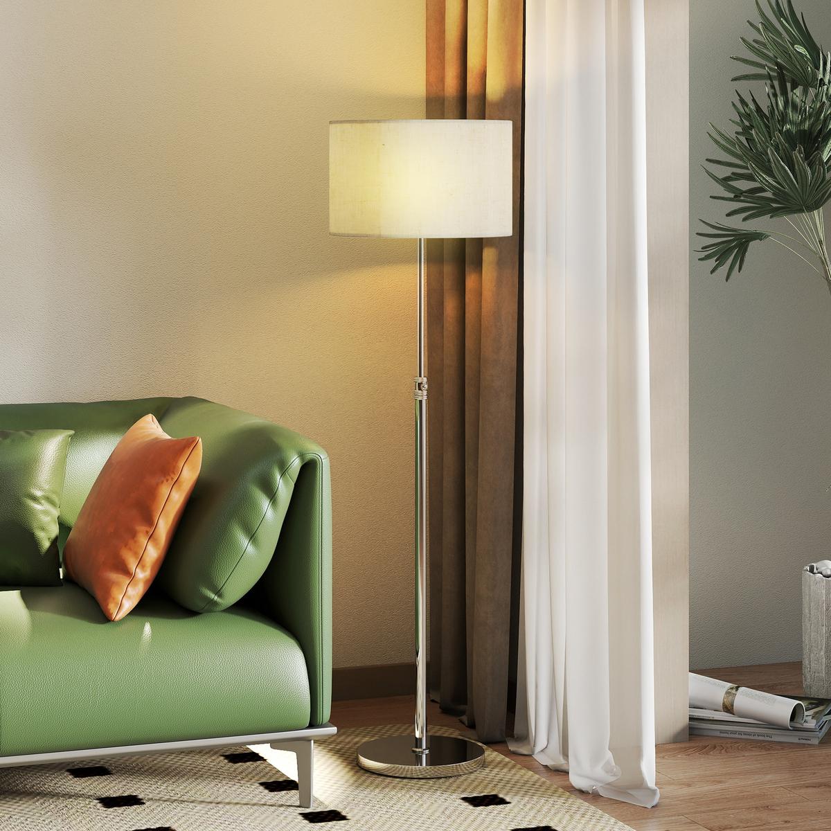 STEHLEUCHTE Stahl Leinenstoff Beige - Beige, Metall (40/40/168cm) - HOMCOM