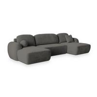 WOHNLANDSCHAFT SAVONA K Grau Plüsch-Stoff mit Schlaffunktion - Schwarz/Grau, Holz/Kunststoff (320/90/148cm) - MASSENO