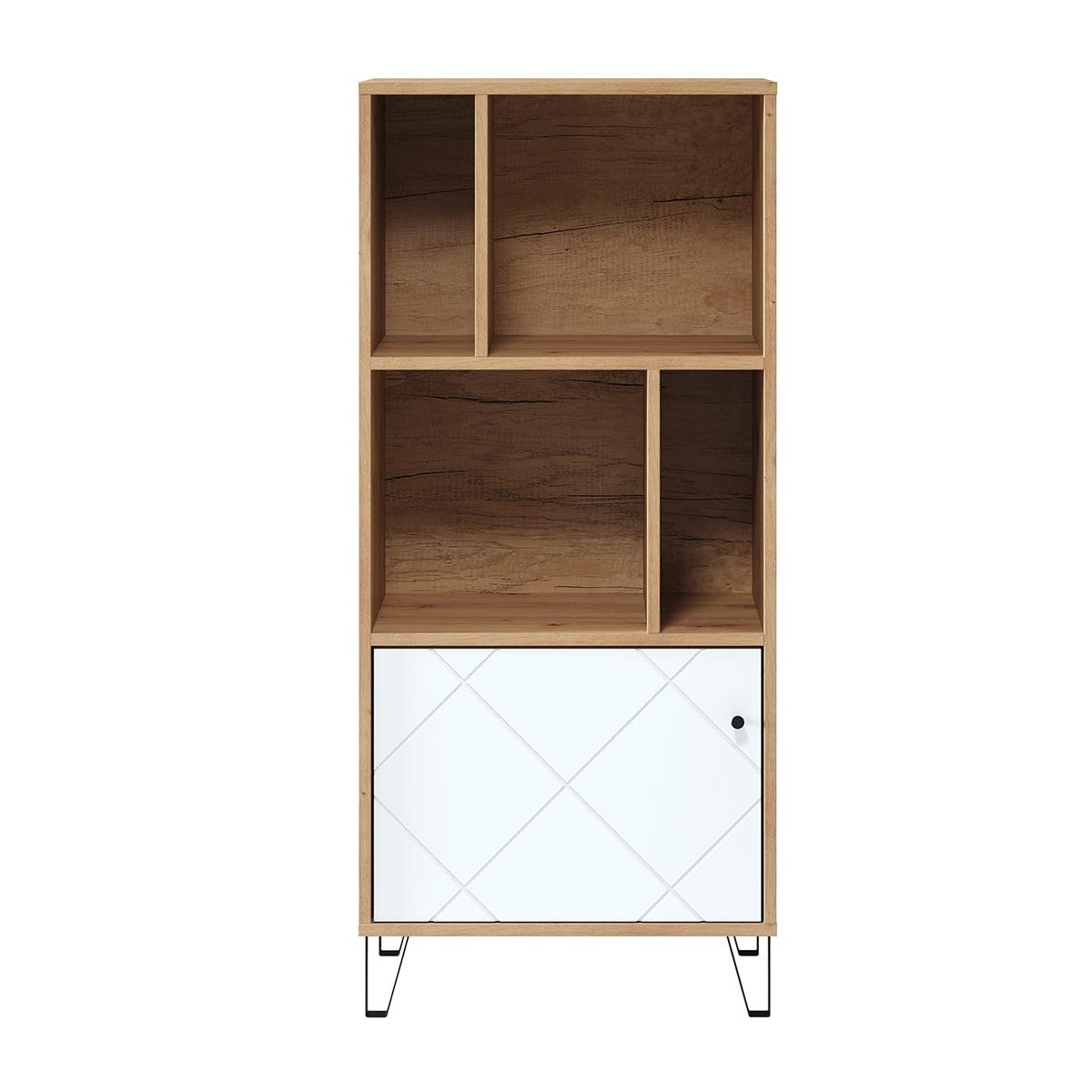 BÜCHERREGAL 1 Tür und 4 Fächer mattweiß H136 cm - Touch - Weiß, Holzwerkstoff (63/136/40cm) - Trendteam