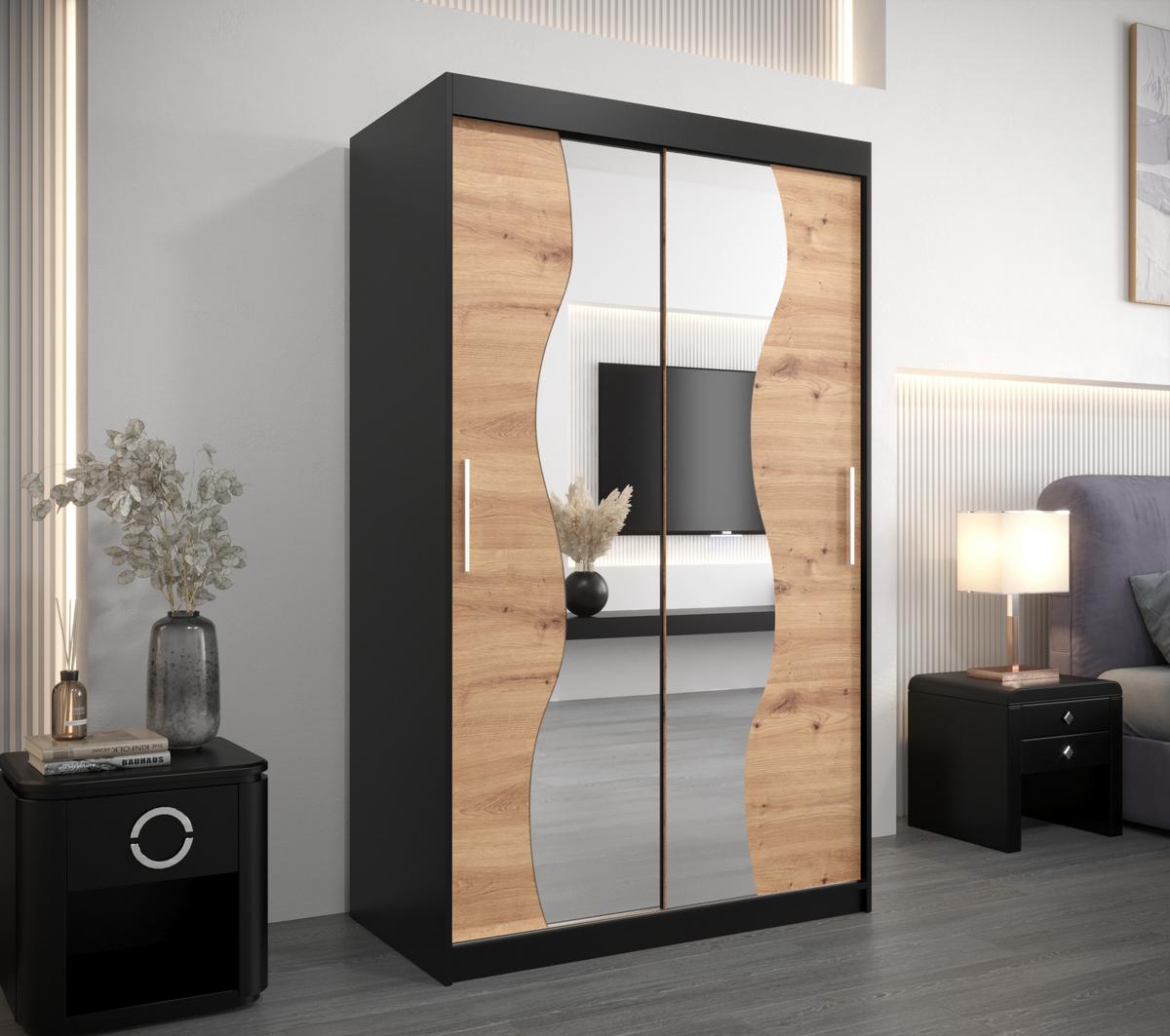 SCHWEBETÜRENSCHRANK 200/120/62 2-türig - Silberfarben/Schwarz, Holz/Kunststoff (120/200/62cm) - MÖBEL KRYSPOL